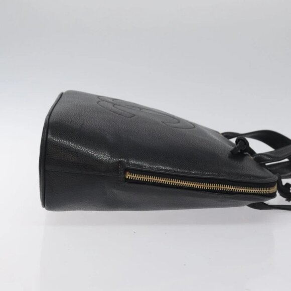 CHANEL COCO Mark Hand Bag Calf Skin Black Gold CC Auth yk17997 - Picture 4 of 14